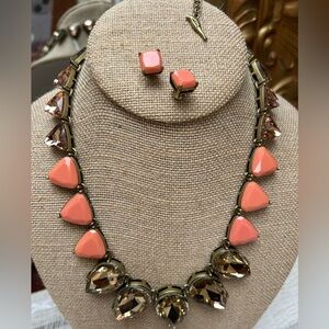 Chloe + Isabel necklace, peach and amber colored, antique gold tone, 21”